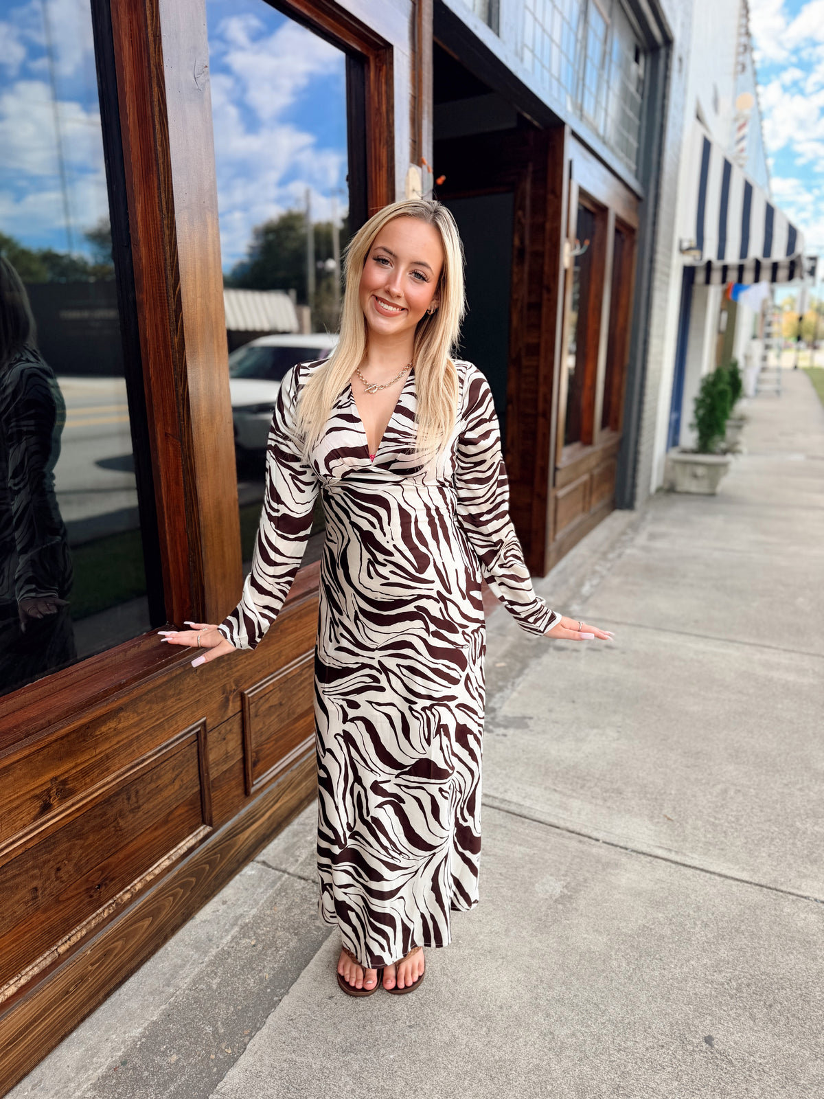 Zebra Print Deep V-neck Maxi Dress