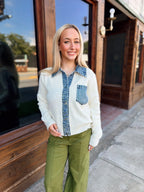 Denim Collared Sweater Cardigan