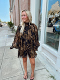 Black/Brown Floral High Neck Dress