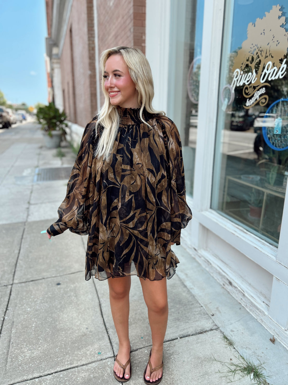 Black/Brown Floral High Neck Dress