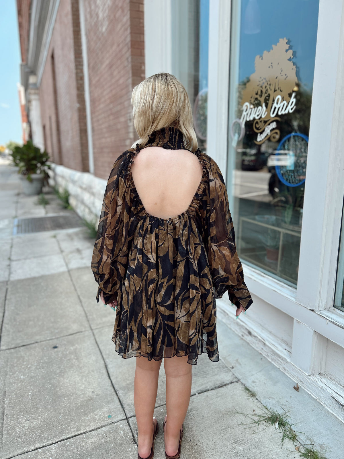 Black/Brown Floral High Neck Dress