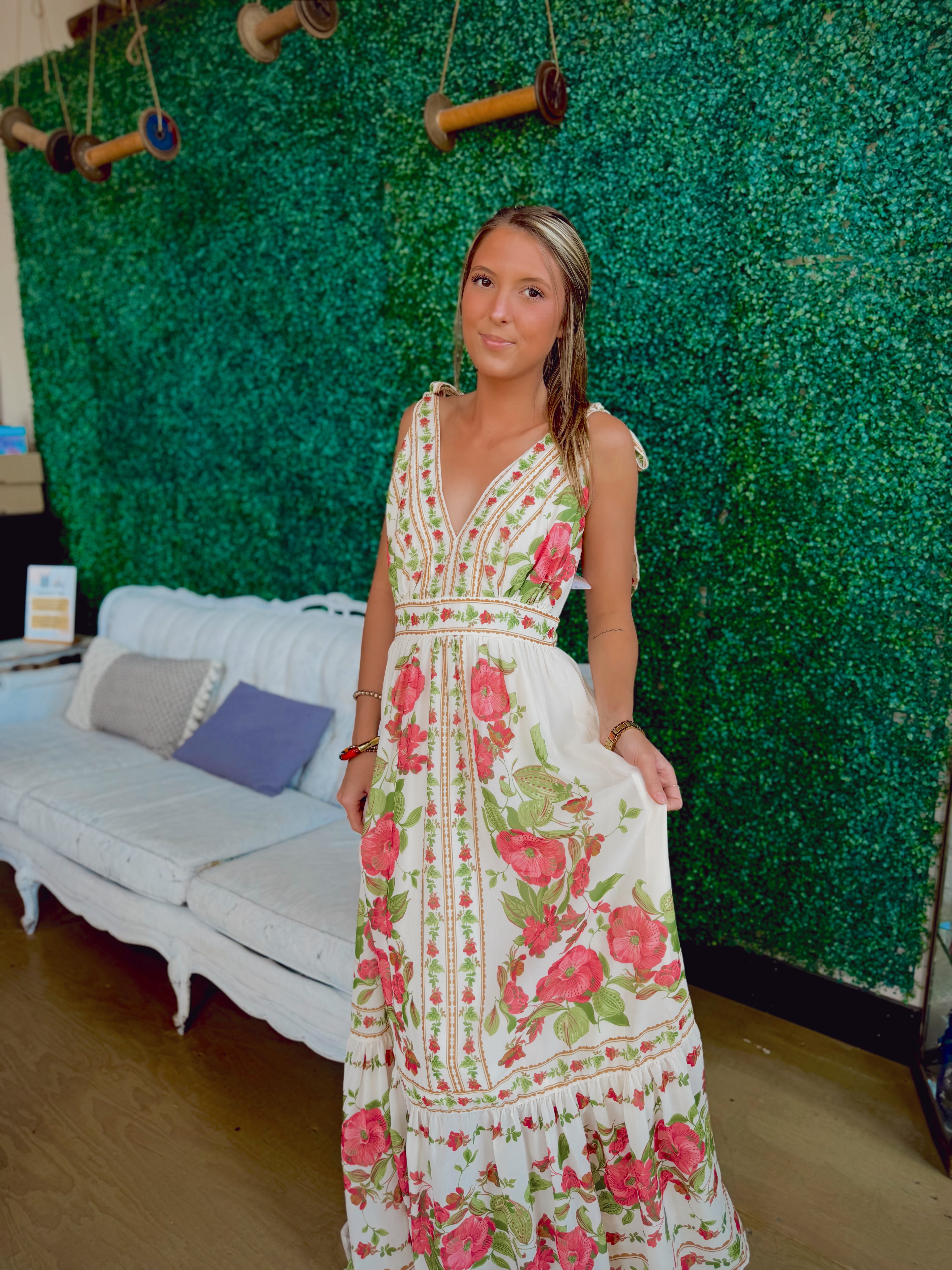 Rose Vine Romantic Floral Maxi Dress