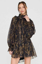 Black/Brown Floral High Neck Dress