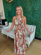 Vibrant Floral Backless Maxi Dress