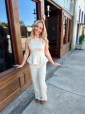 Suede Peplum Top- Cream
