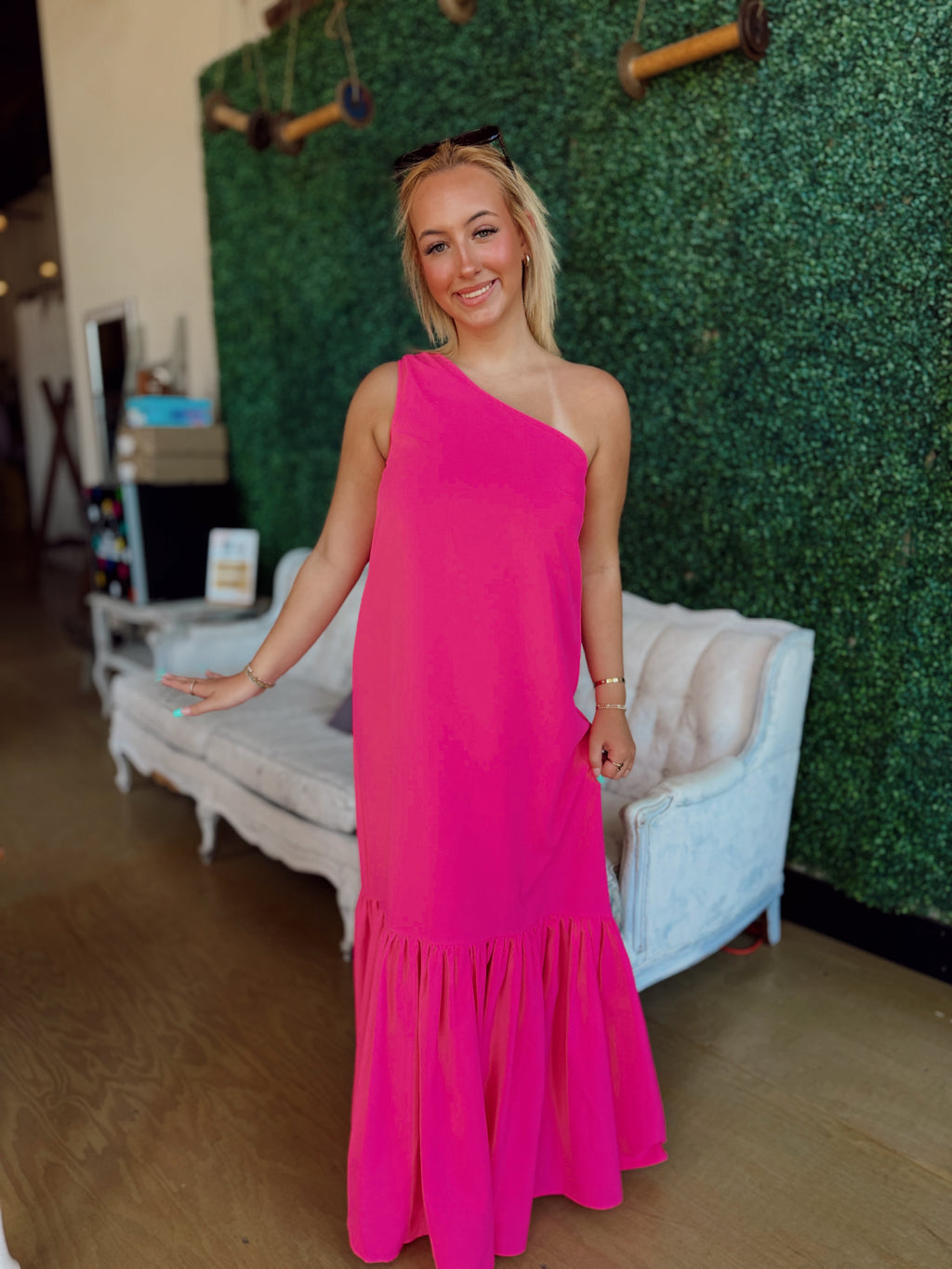 Asymmetrical One Shoulder Maxi- Pink