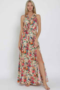 Vibrant Floral Backless Maxi Dress