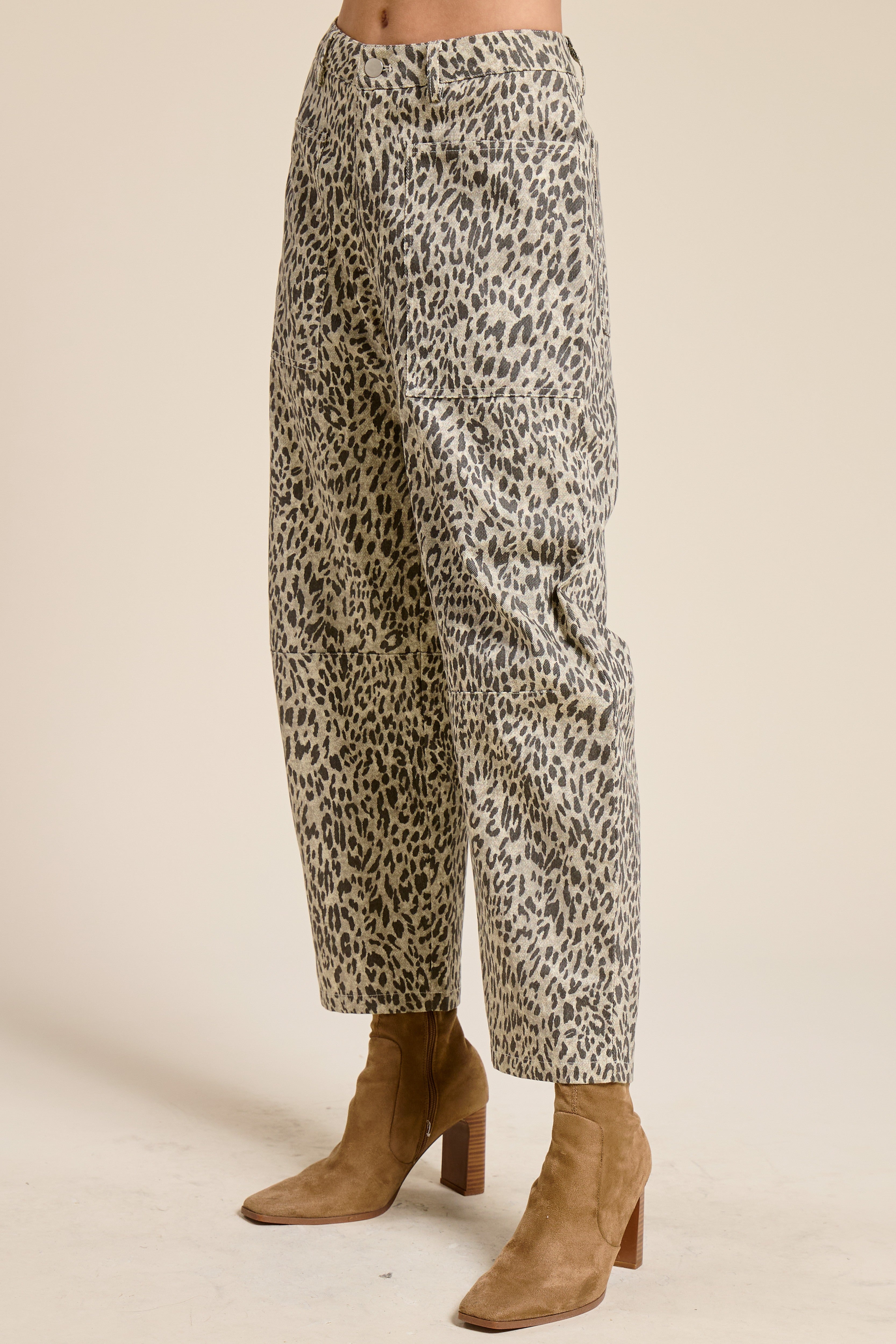 Leopard Print Barrel Denim