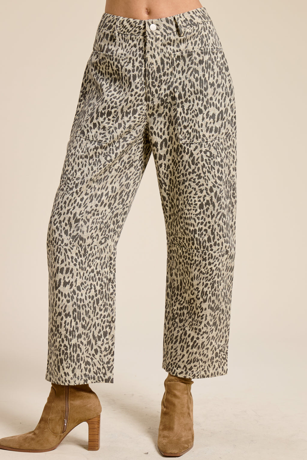 Leopard Print Barrel Denim