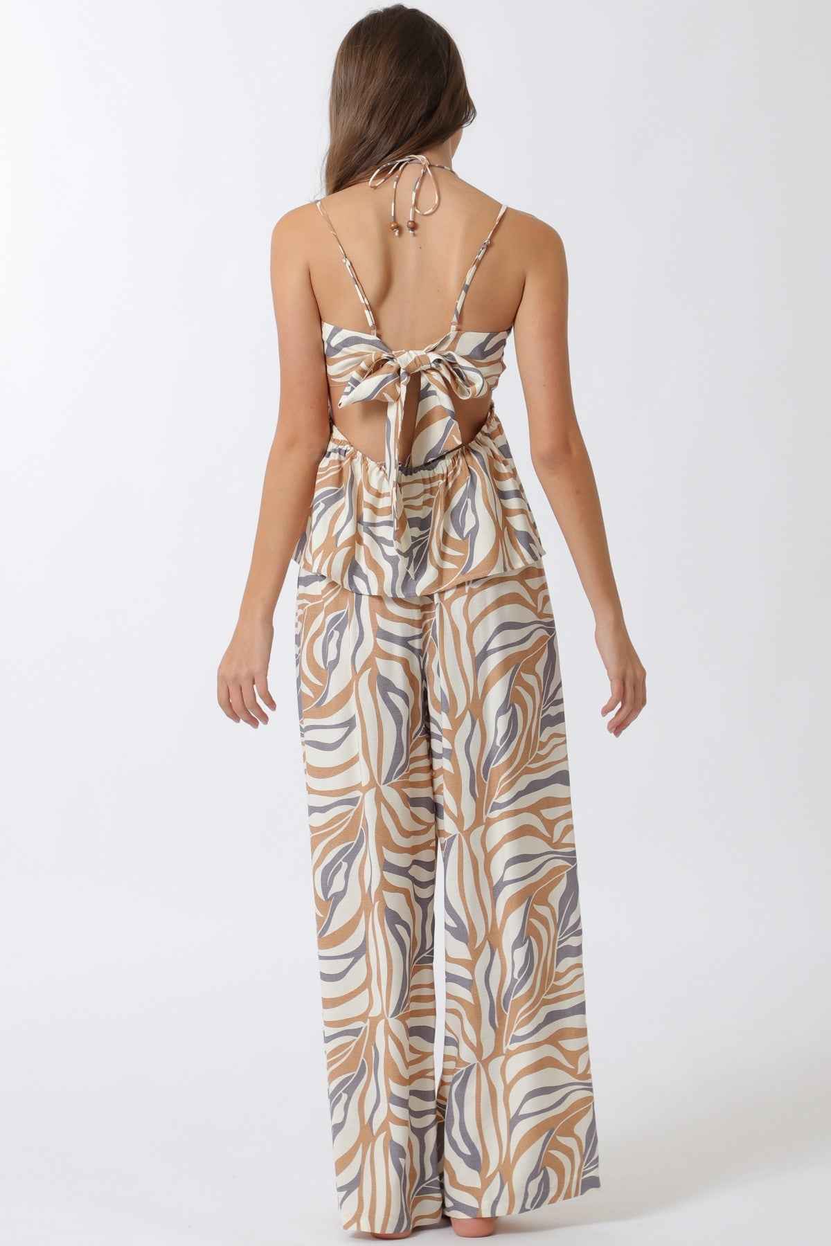 Abstract Print Cami Top- Ivory/Eggplant/Khaki