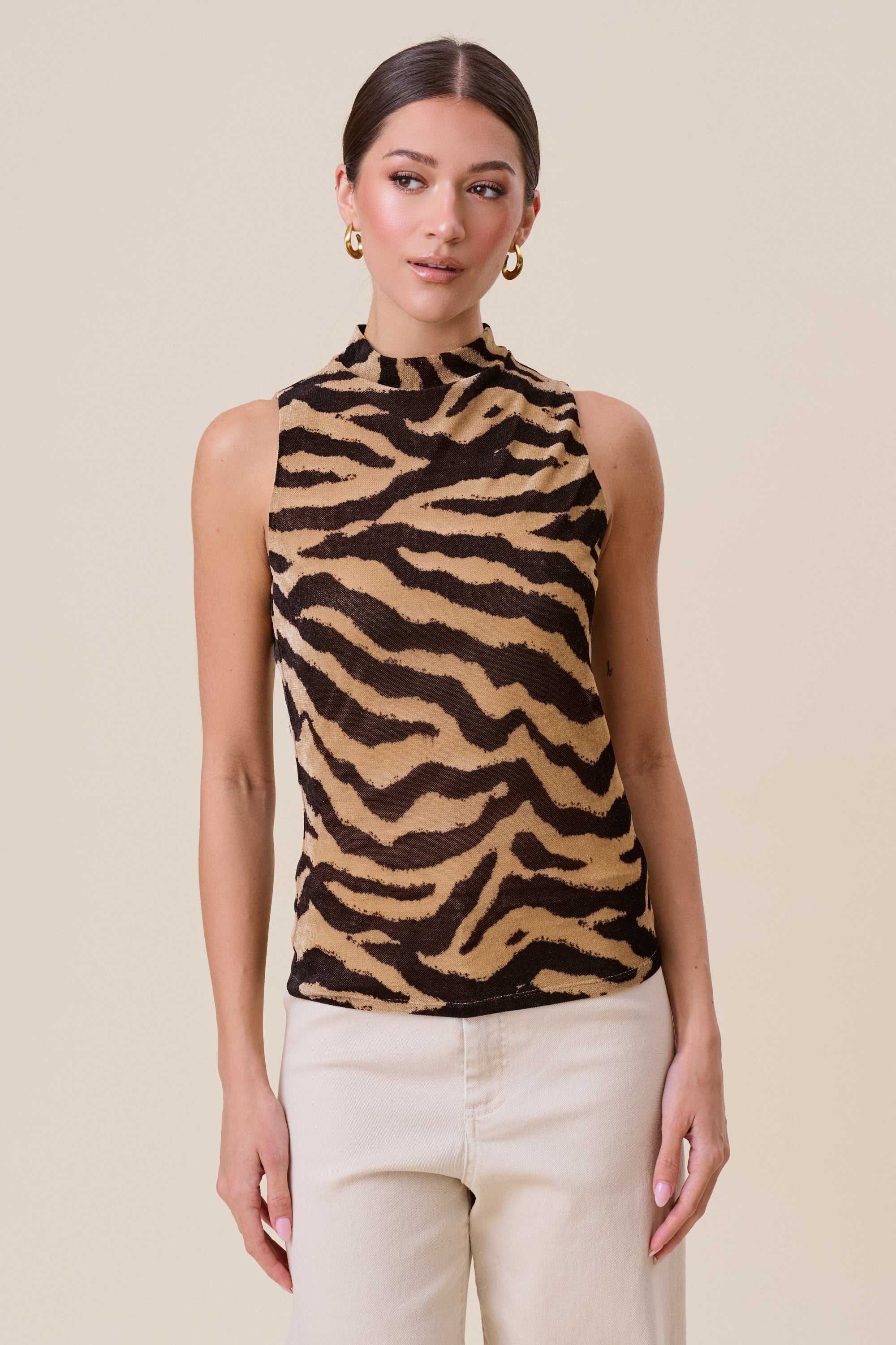Mockneck Zebra Print Top