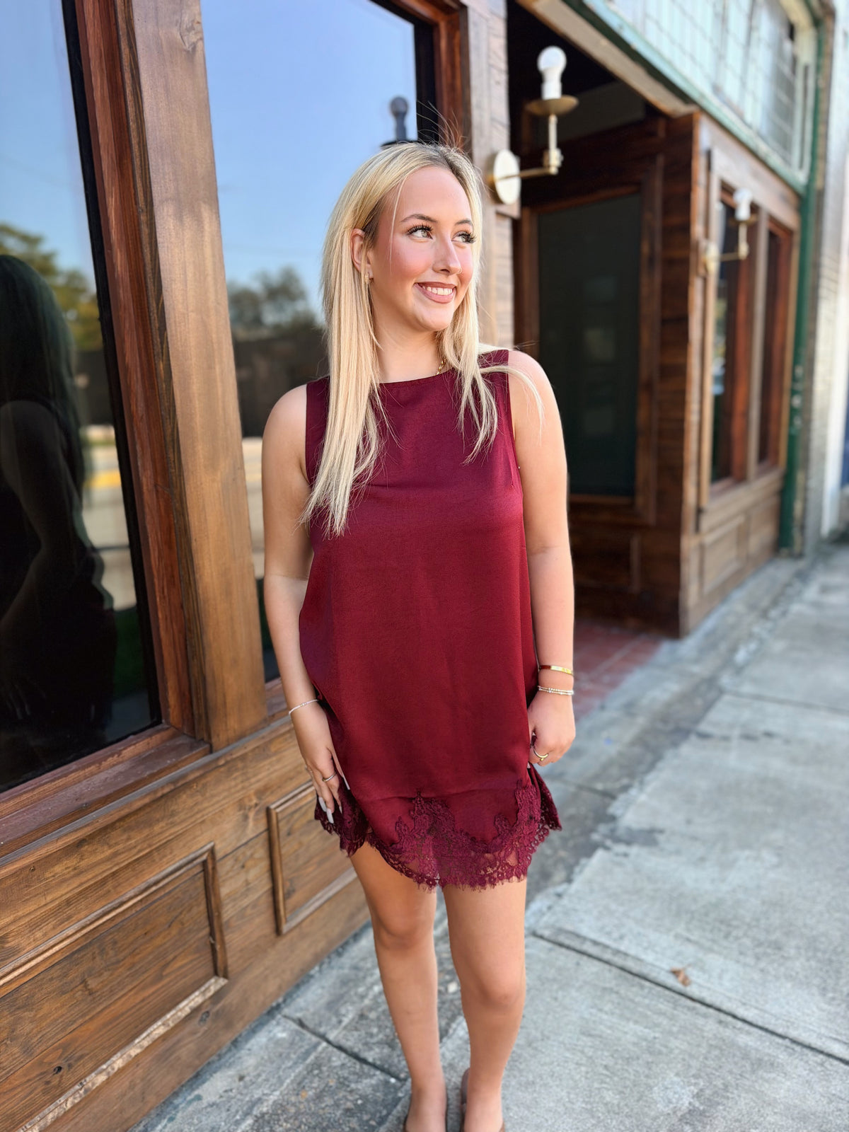 Merlot Silk Lace Trim Dress Dress