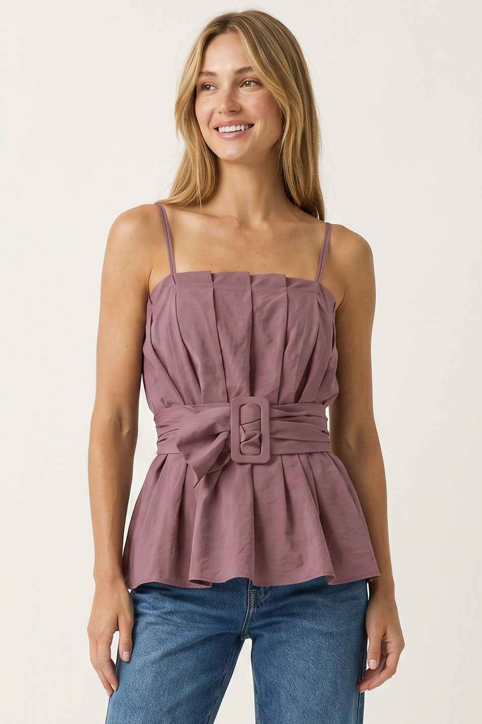Buckle Pleated Sleeveless Top