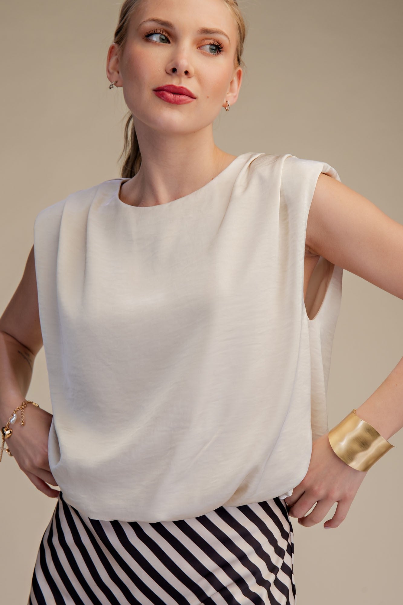 Rachel Shoulder Pad Sleeveless Top
