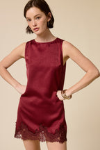Merlot Silk Lace Trim Dress