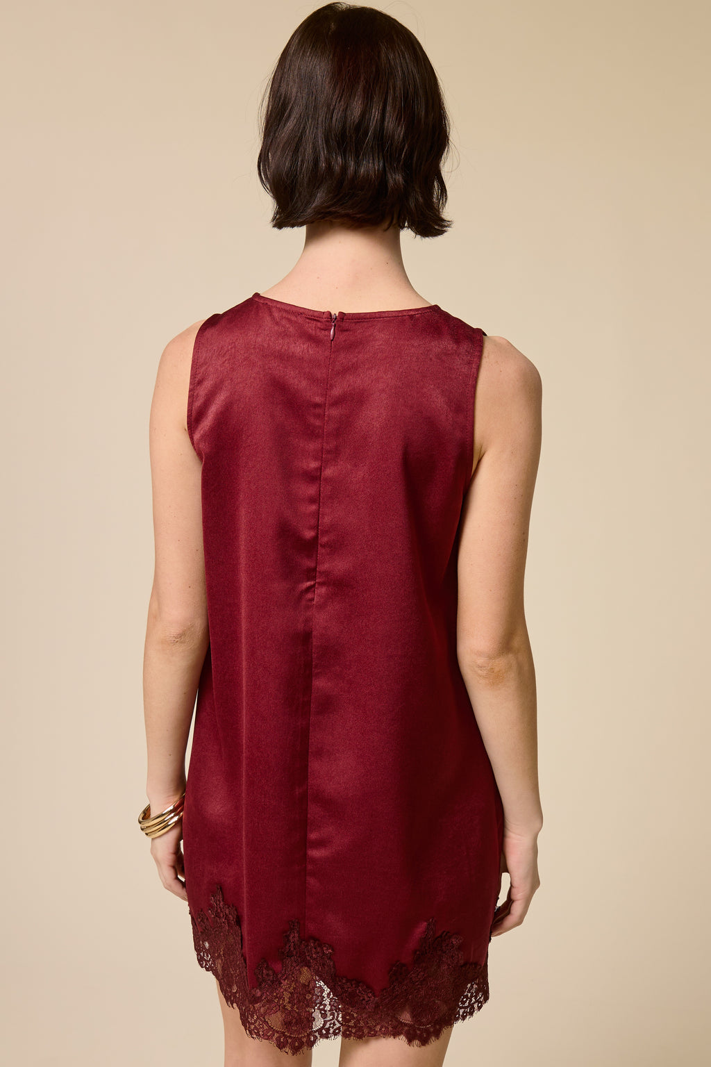 Merlot Silk Lace Trim Dress
