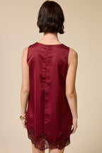 Merlot Silk Lace Trim Dress