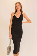 Cowl Neck Halter Maxi Dress With Chain Detail