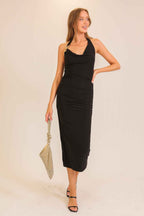 Cowl Neck Halter Maxi Dress With Chain Detail