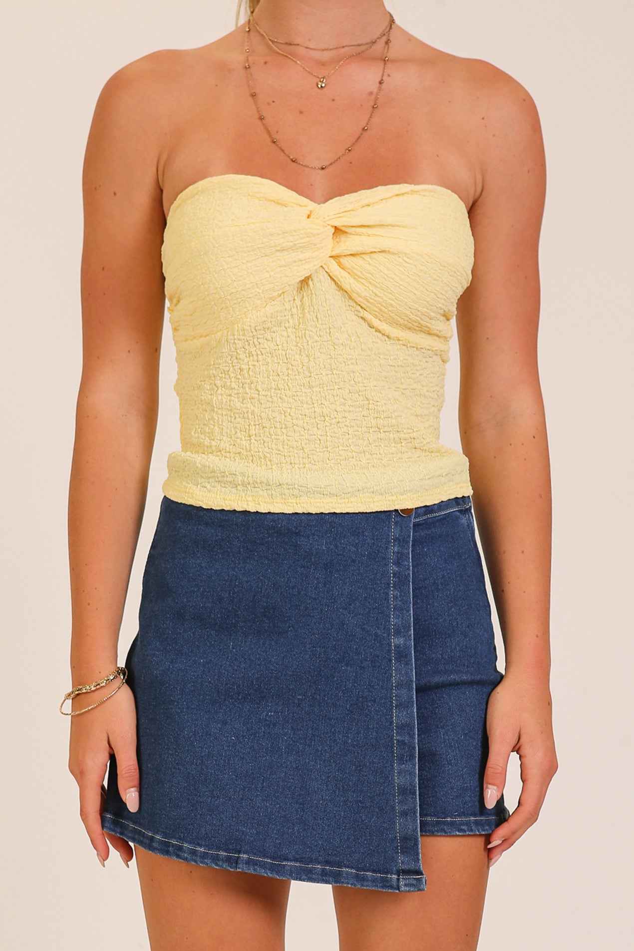 Smocked Twist Front Bandeau Top