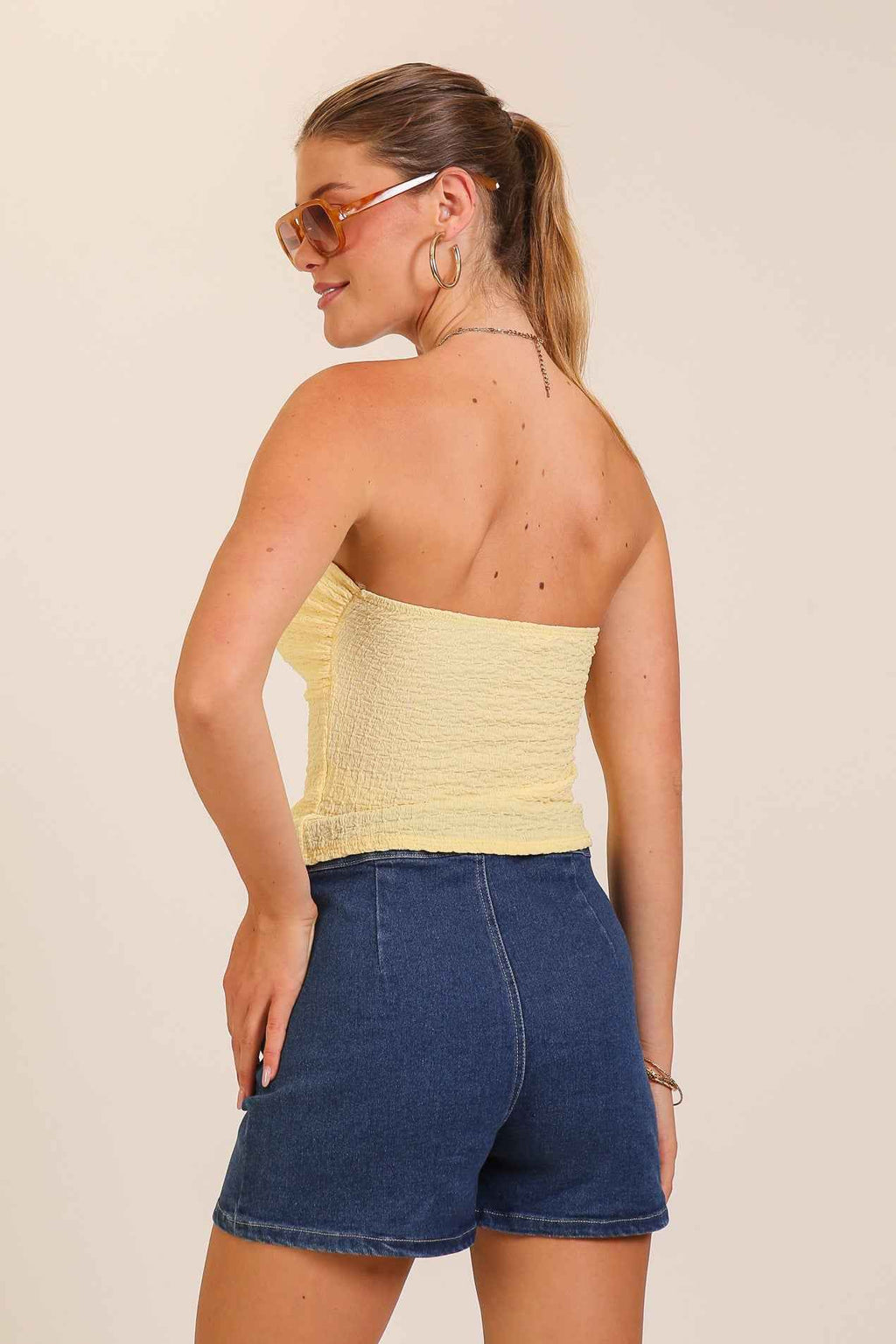 Smocked Twist Front Bandeau Top