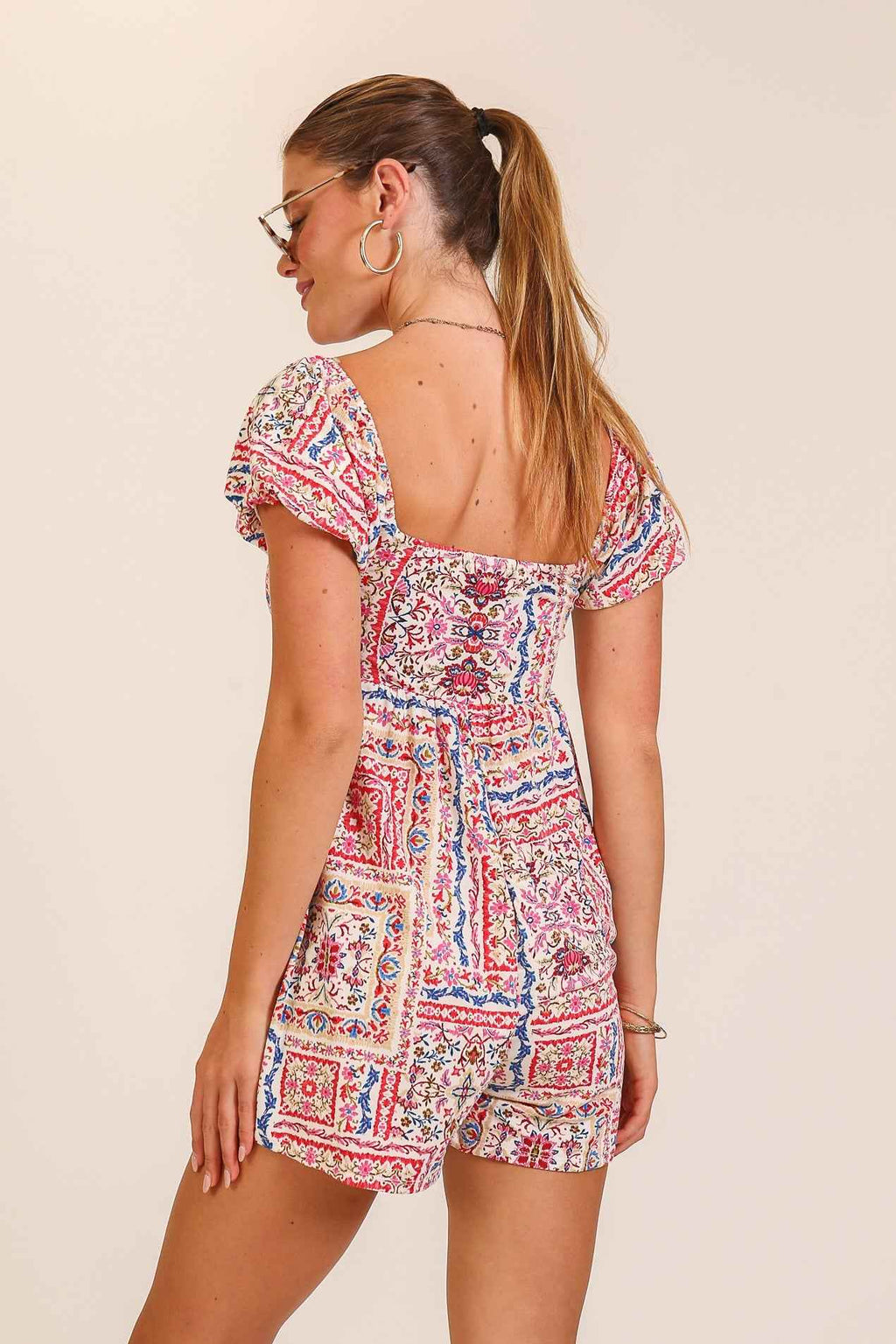 Boho Patchwork Print Smocked Romper