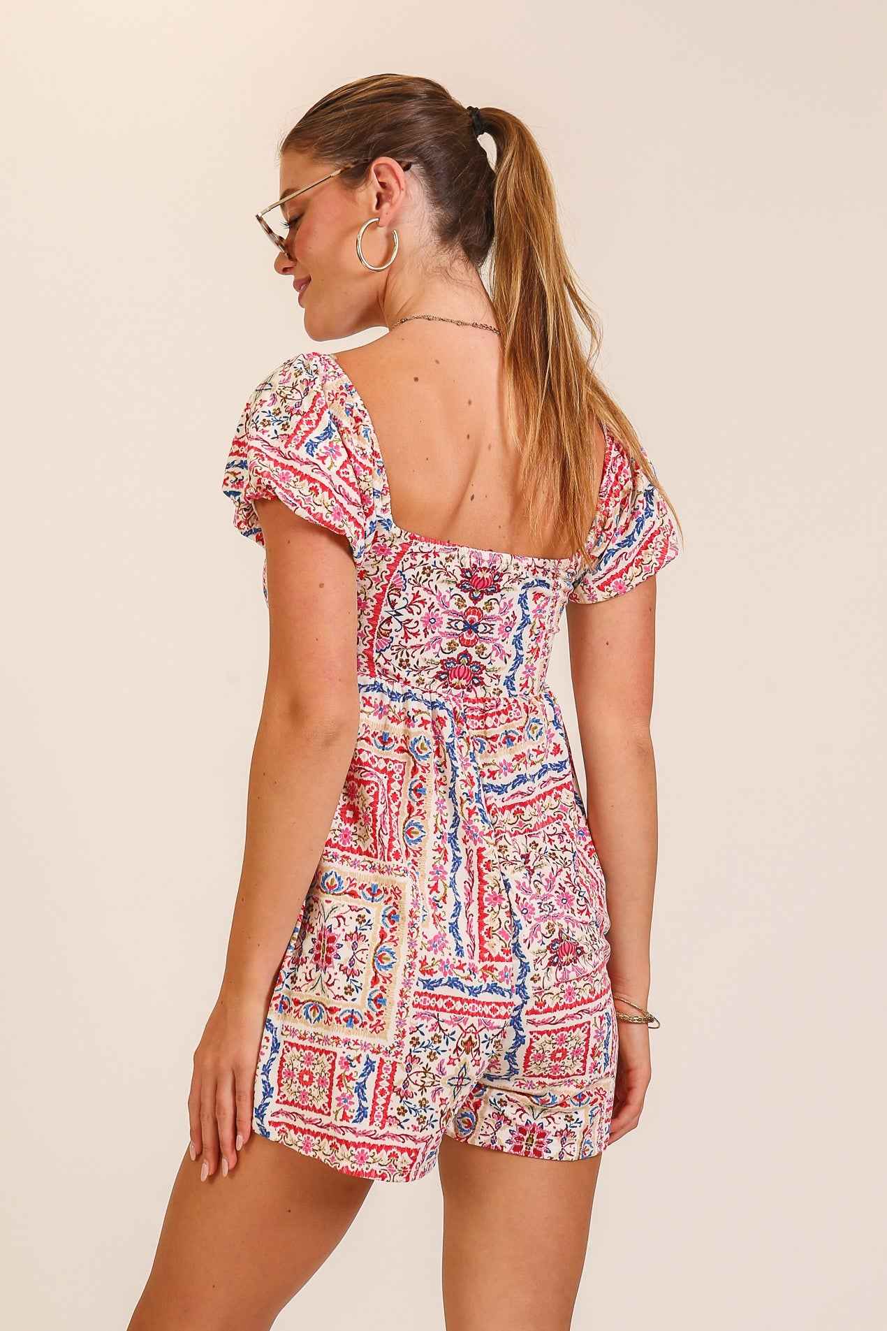 Boho Patchwork Print Smocked Romper