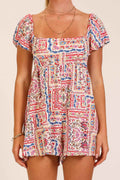 Boho Patchwork Print Smocked Romper