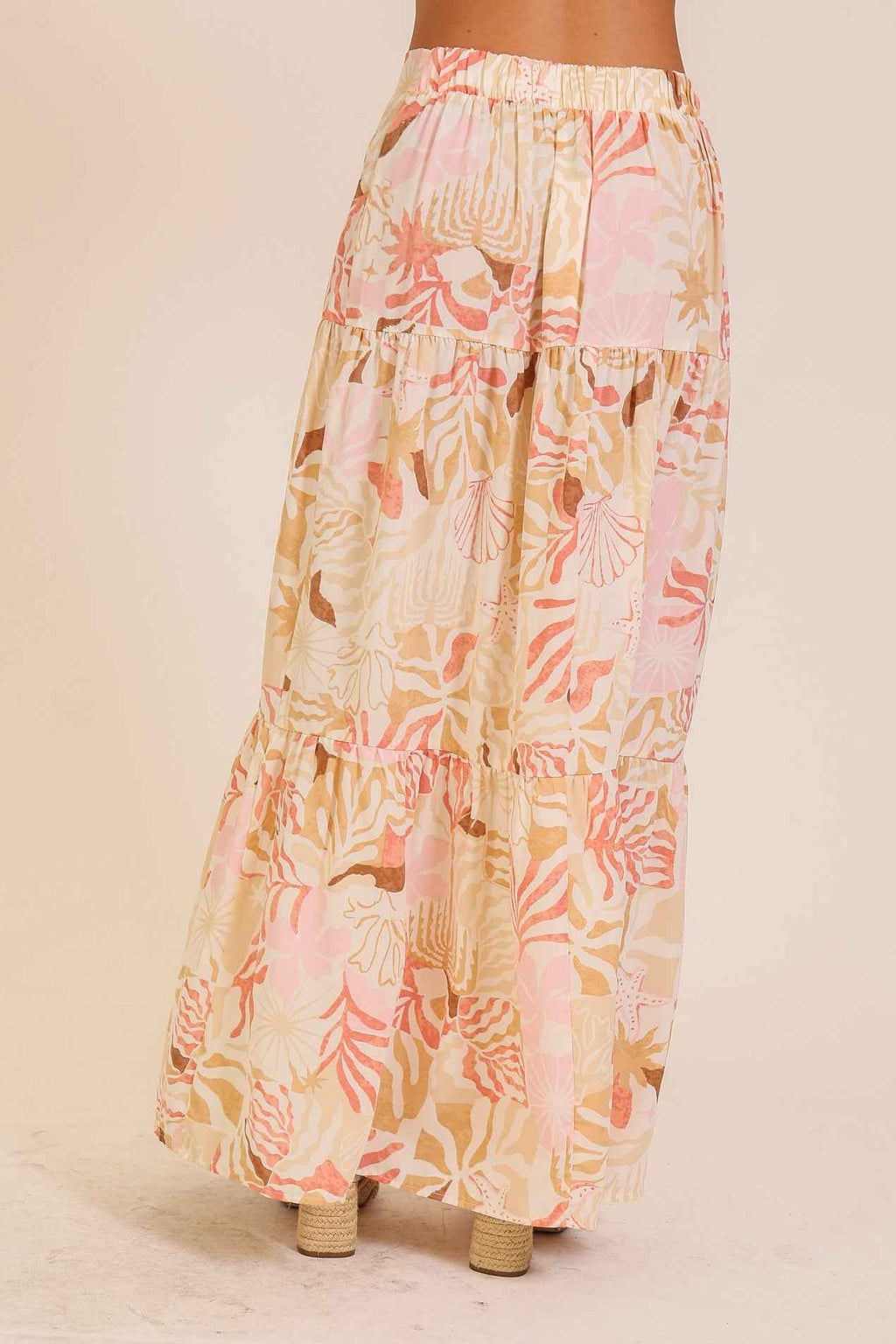 Tropical Print Tiered Maxi Skirt