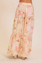 Tropical Print Tiered Maxi Skirt