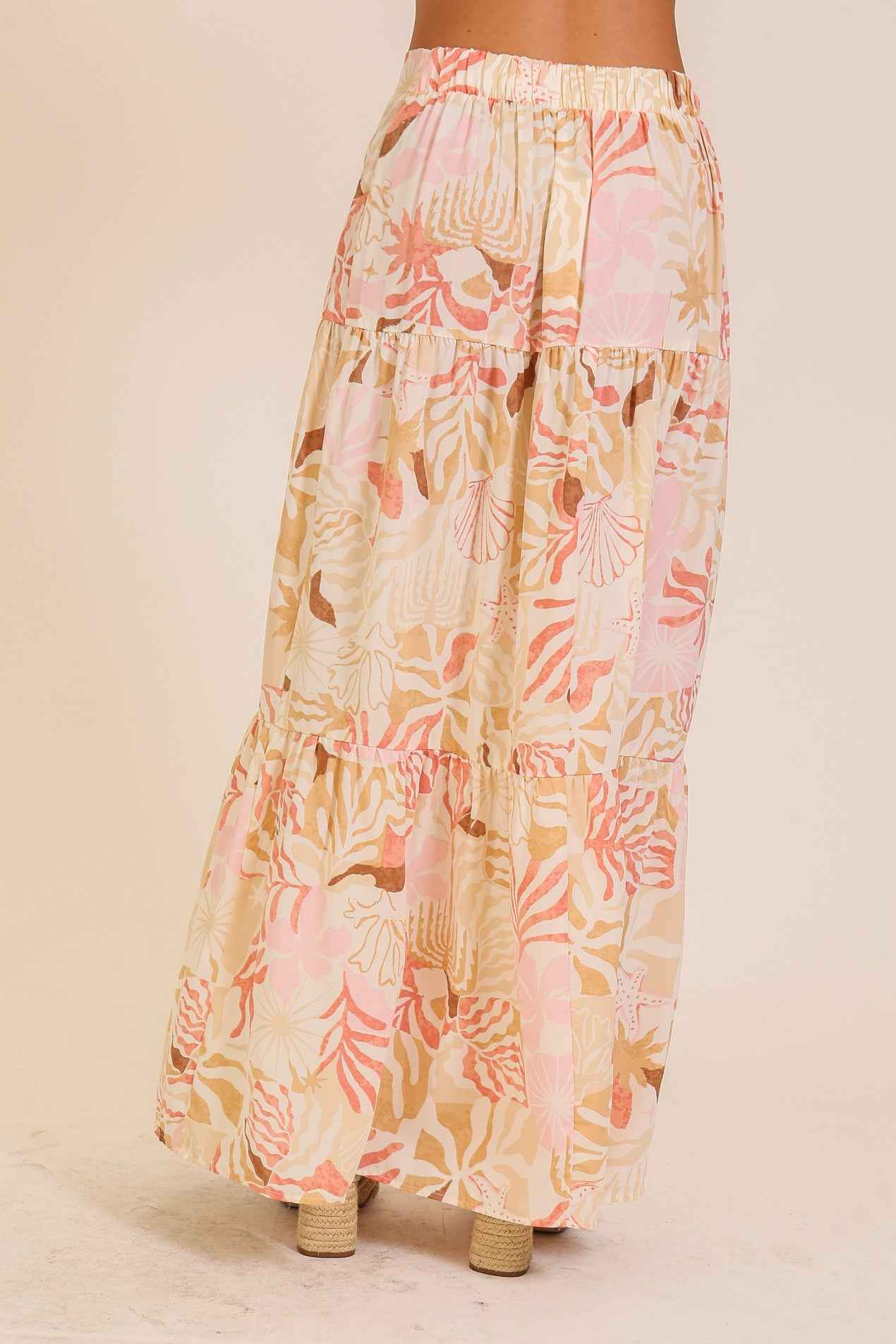 Tropical Print Tiered Maxi Skirt