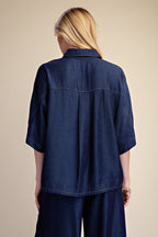 Button Down Flowy Top- Indigo