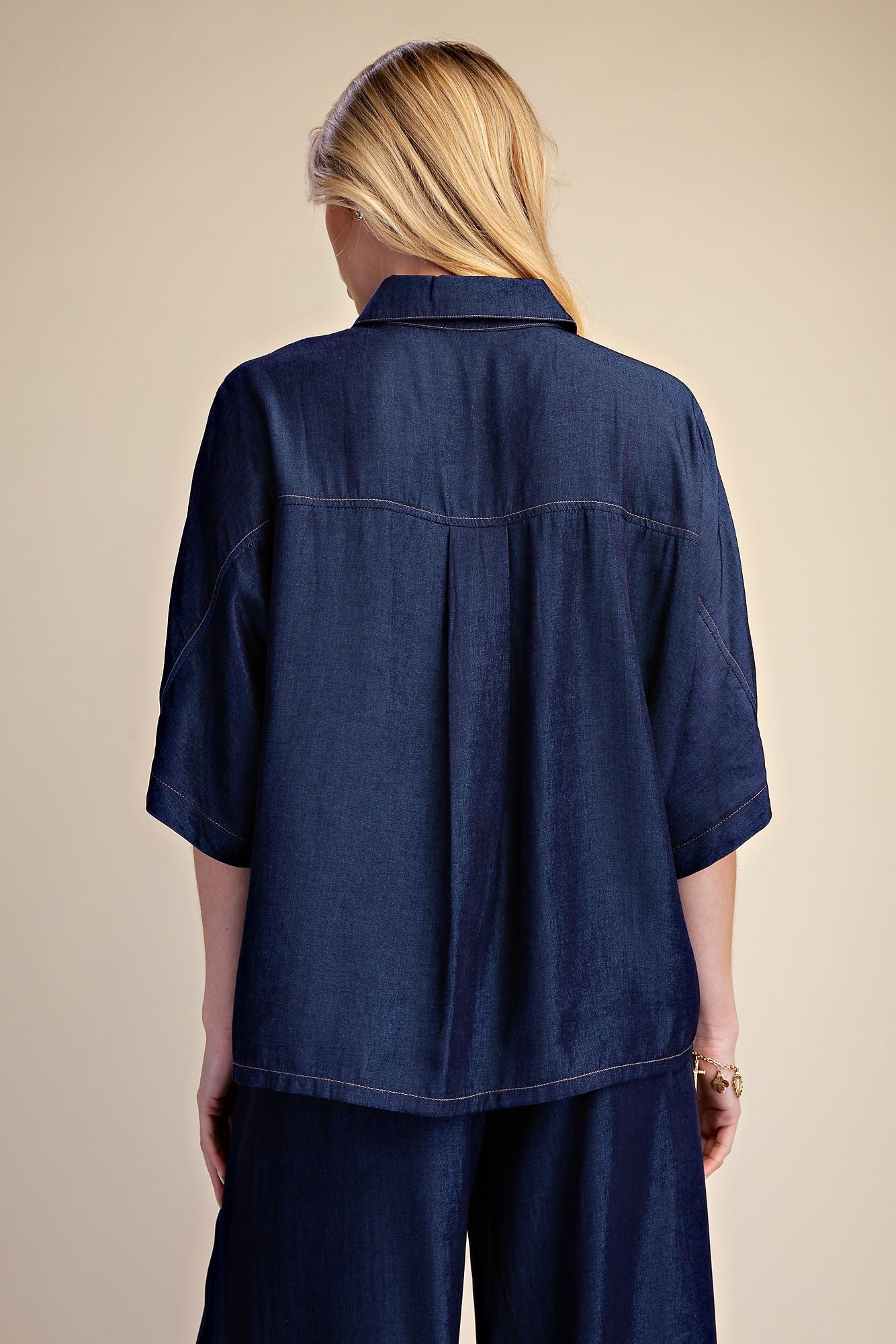 Button Down Flowy Top- Indigo