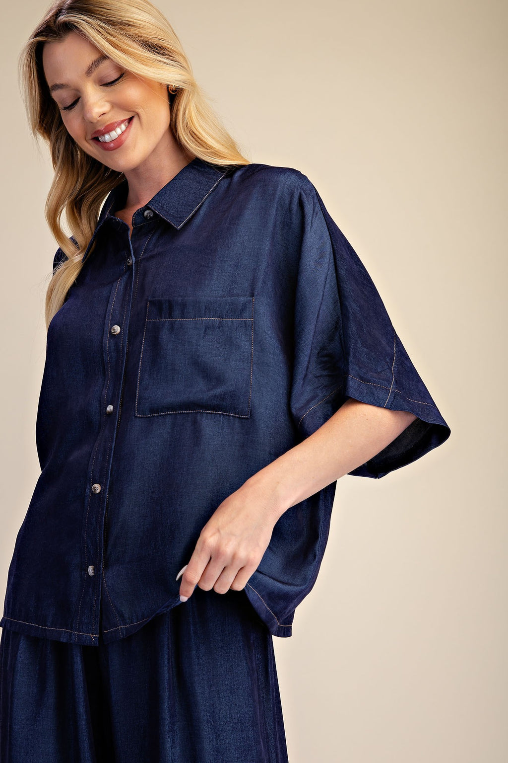 Button Down Flowy Top- Indigo