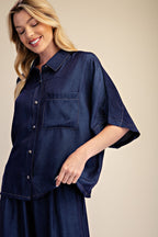 Button Down Flowy Top- Indigo