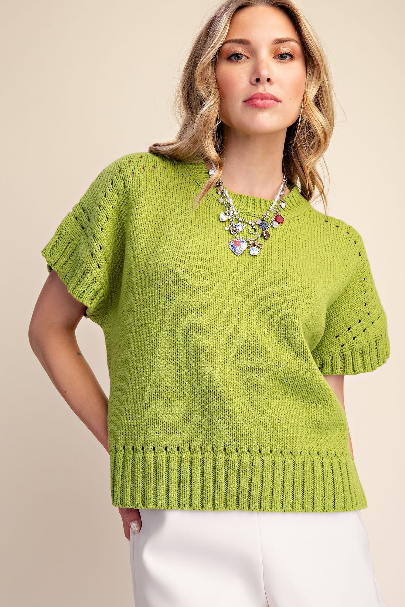 Bright Olive Crewneck Sweater Top