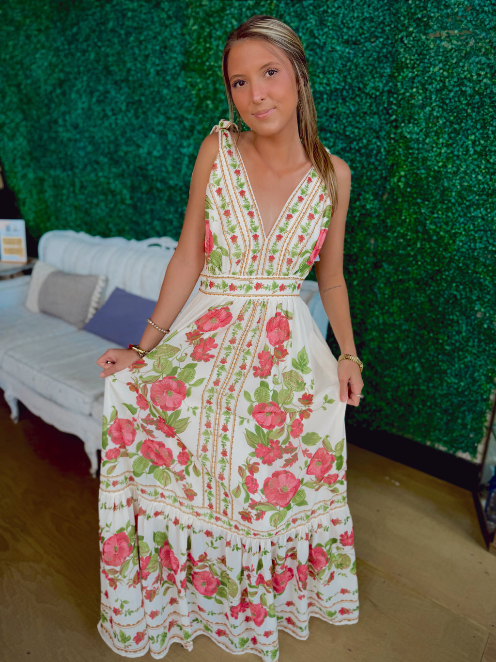 Rose Vine Romantic Floral Maxi Dress