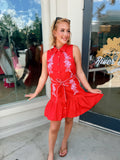 Flora Embroidery Collared Sleeveless Mini Dress