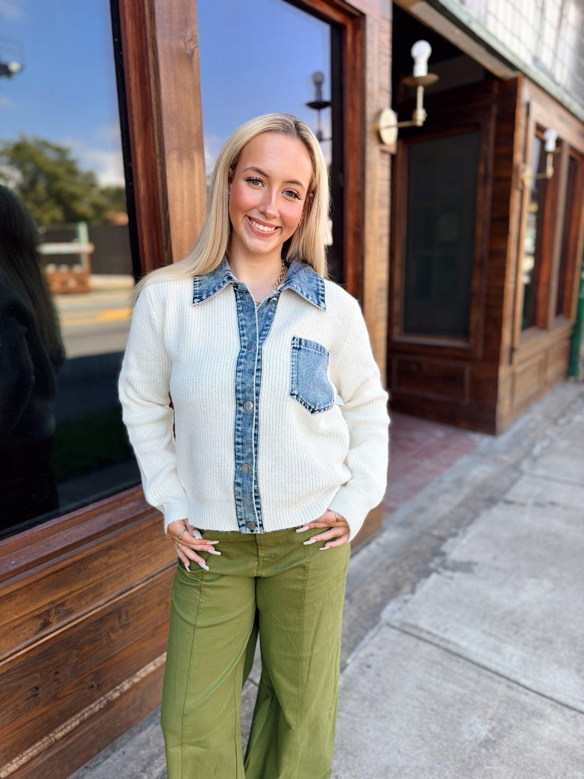Denim Collared Sweater Cardigan