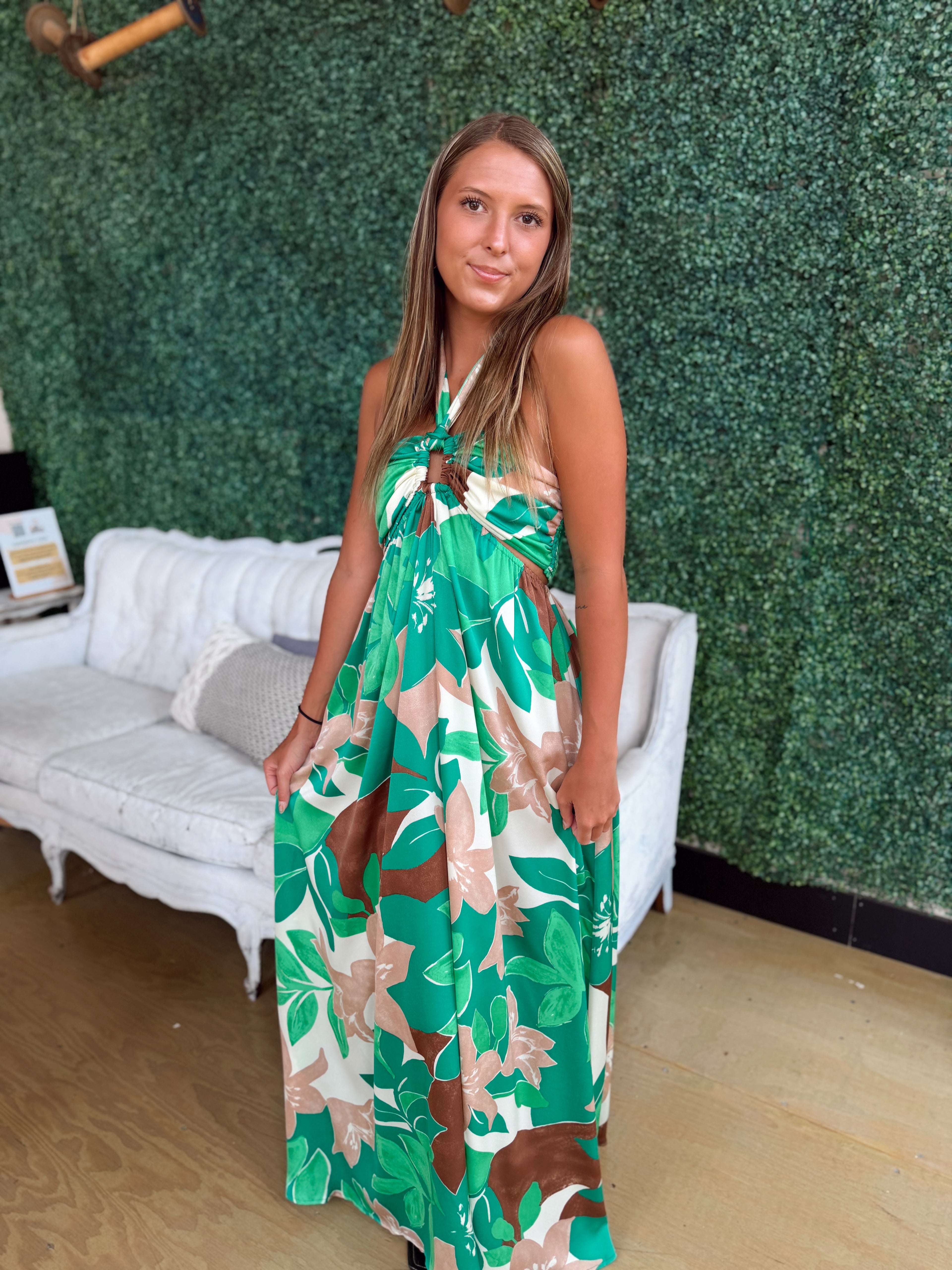Tropical Halter Maxi Dress