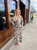 Zebra Print Deep V-neck Maxi Dress