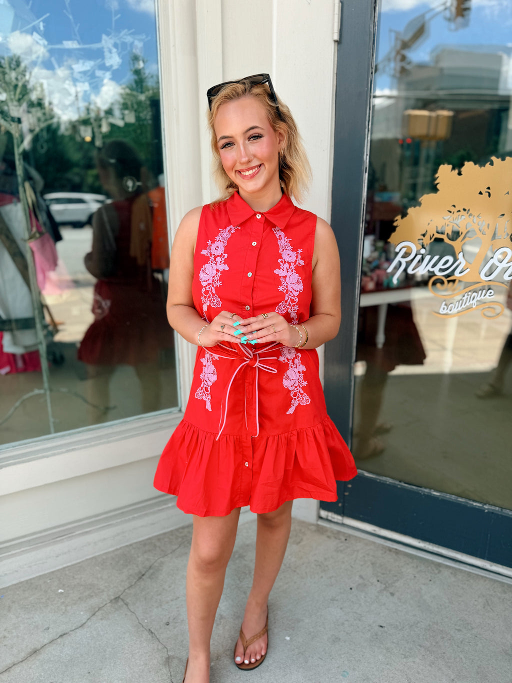 Flora Embroidery Collared Sleeveless Mini Dress
