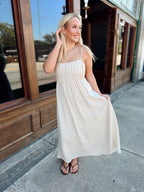 Khaki Pintuck Detail Midi Dress