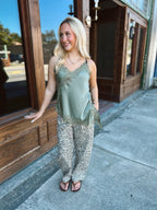 Dusty Olive Asymmetrical Lace Tank