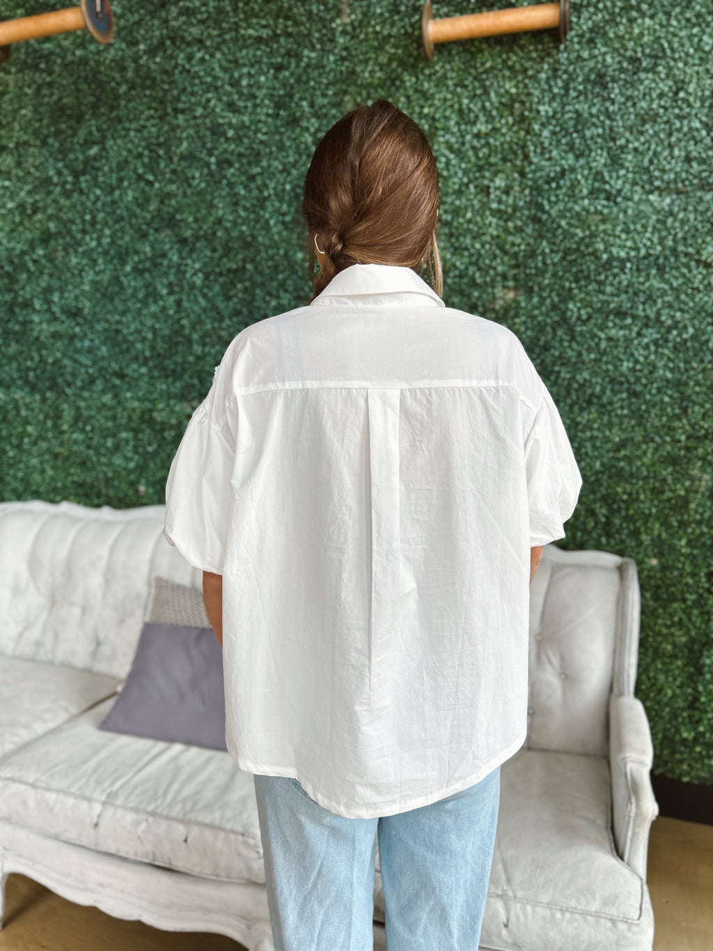 Beaded Floral Button Up Top