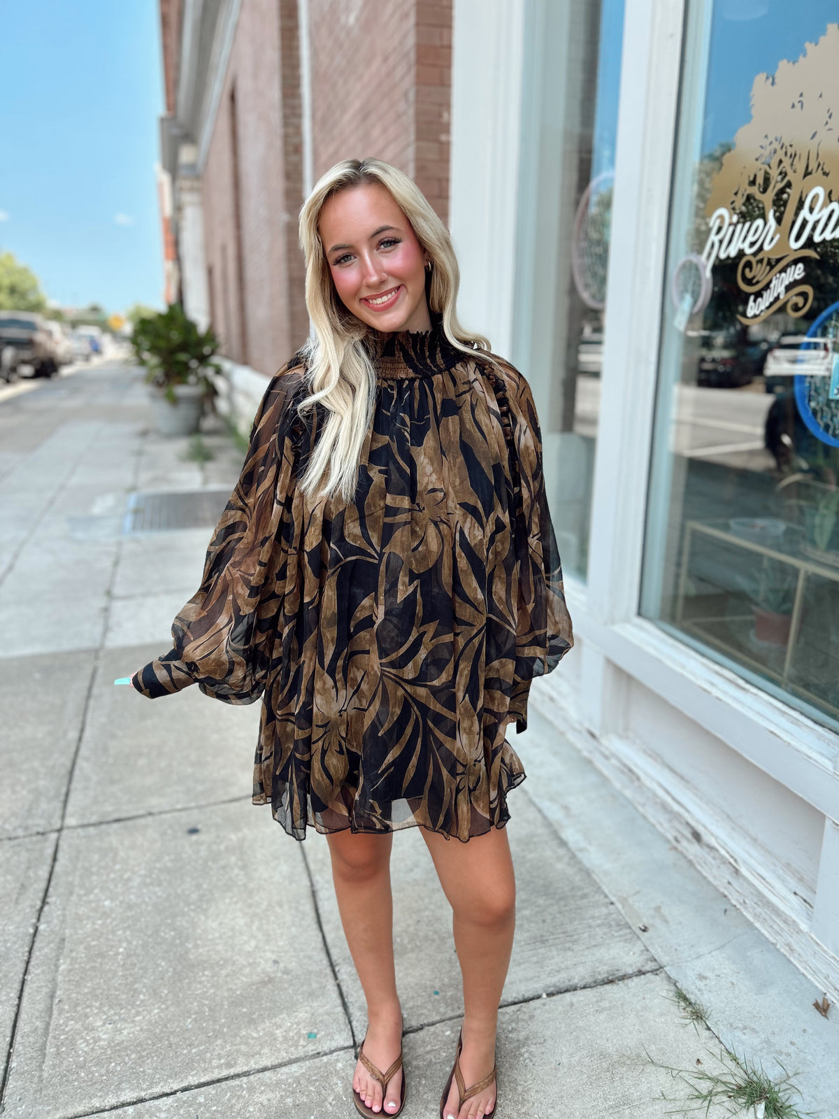 Black/Brown Floral High Neck Dress