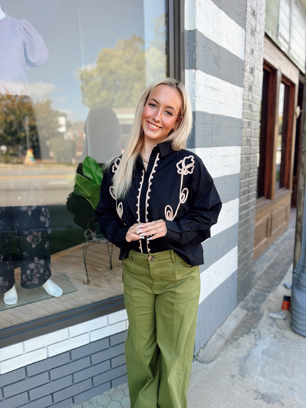 Floral Embroidered Button Up Top