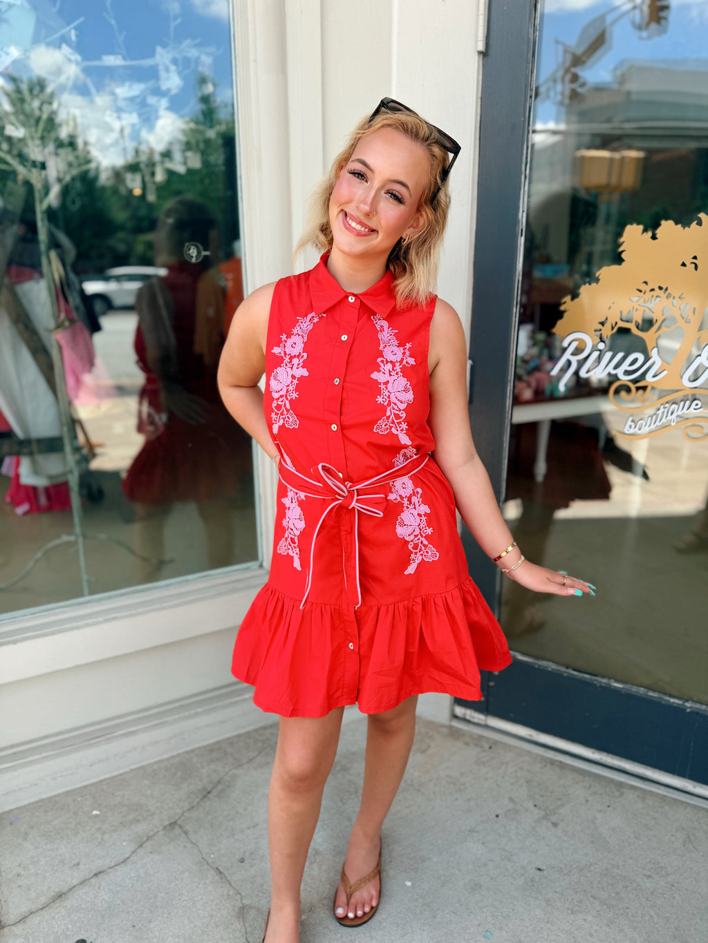 Flora Embroidery Collared Sleeveless Mini Dress
