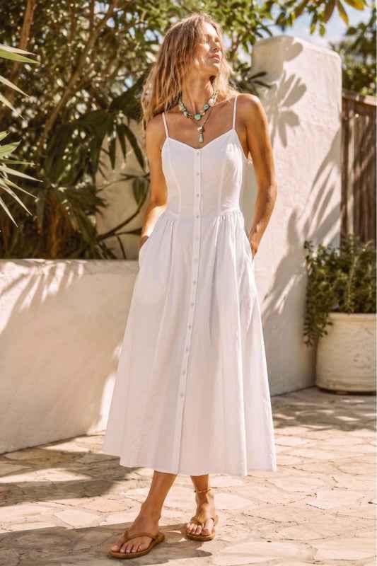 White Button Front Cami Dress