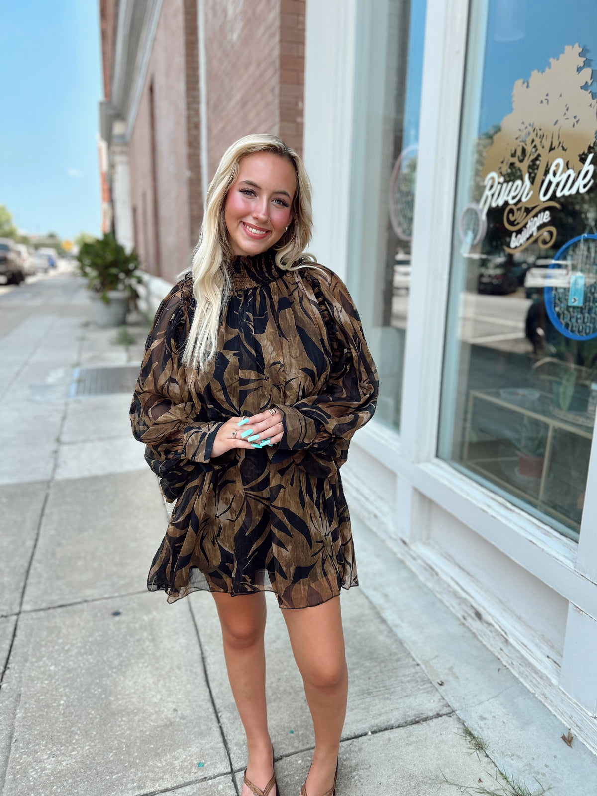 Black/Brown Floral High Neck Dress
